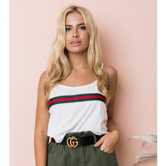 White Crop Top red green stripe tank BRAND NEW - Picture 2 of 5